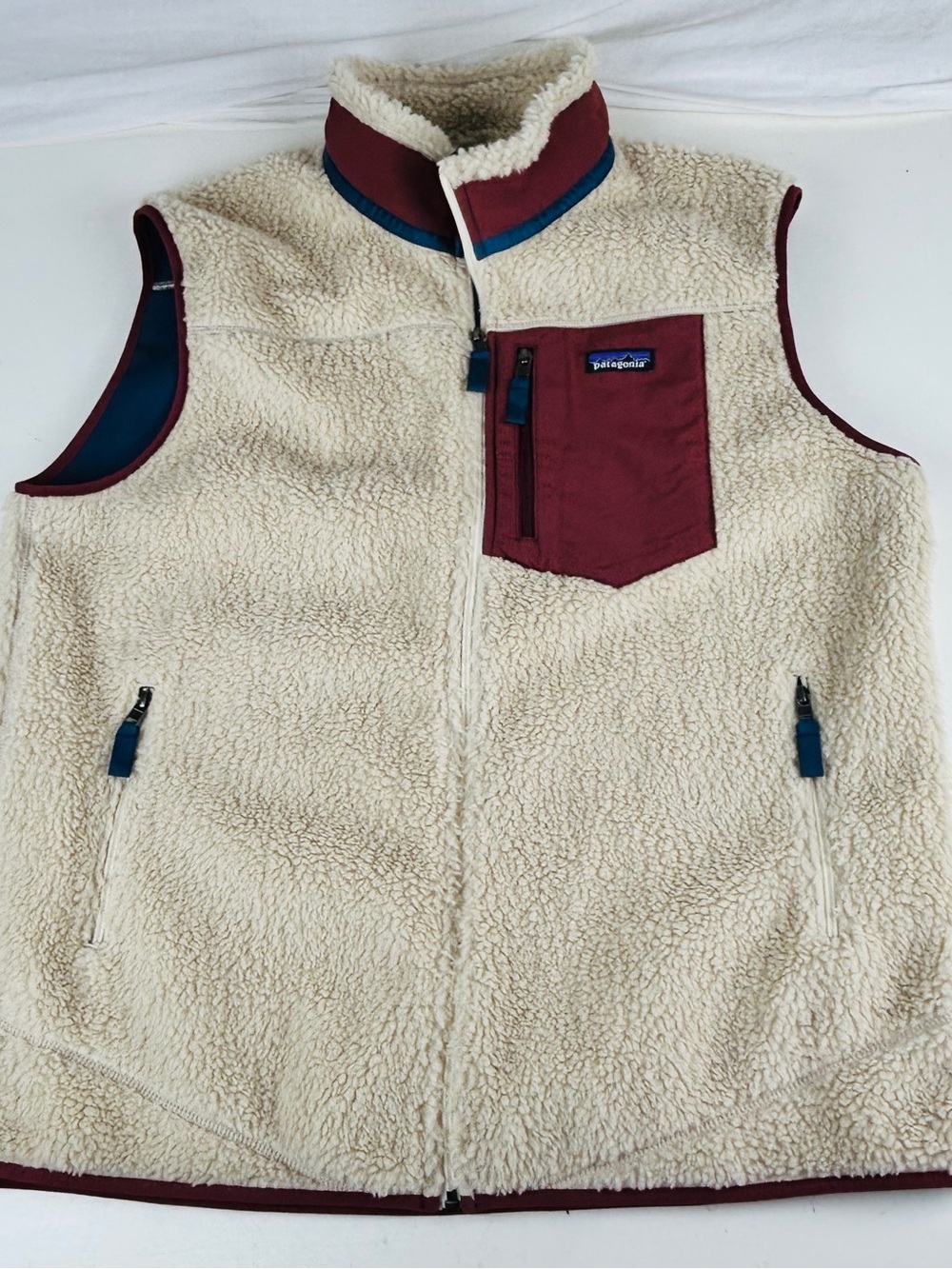 Patagonia Retro-X Vest Men’s XXL Natural Sherpa Fleece Windproof Tan Blue Red